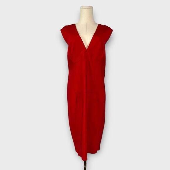 Yigal Azrouel Deep V-Neck Red Sleeveless Bodycon Dress - Picture 3 of 8